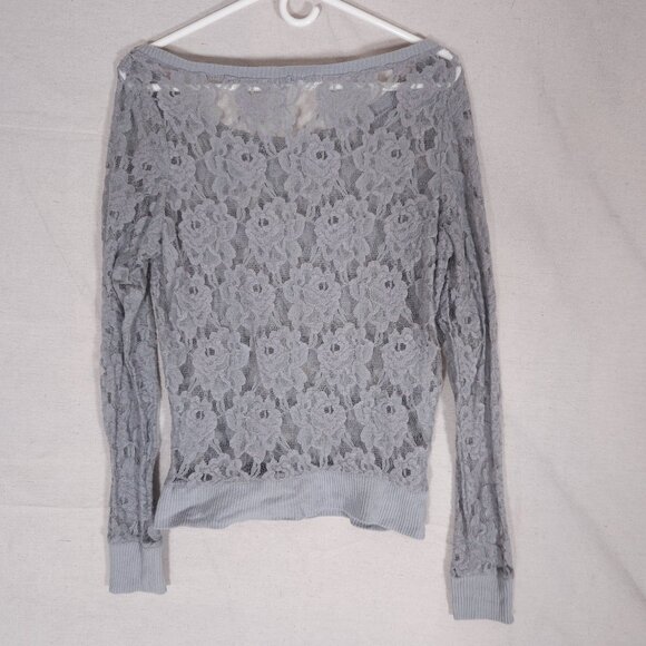 Aeropostale Lace Top Large Gray Floral Pullover Romantic Fairycore Whimsigoth - Picture 2 of 9